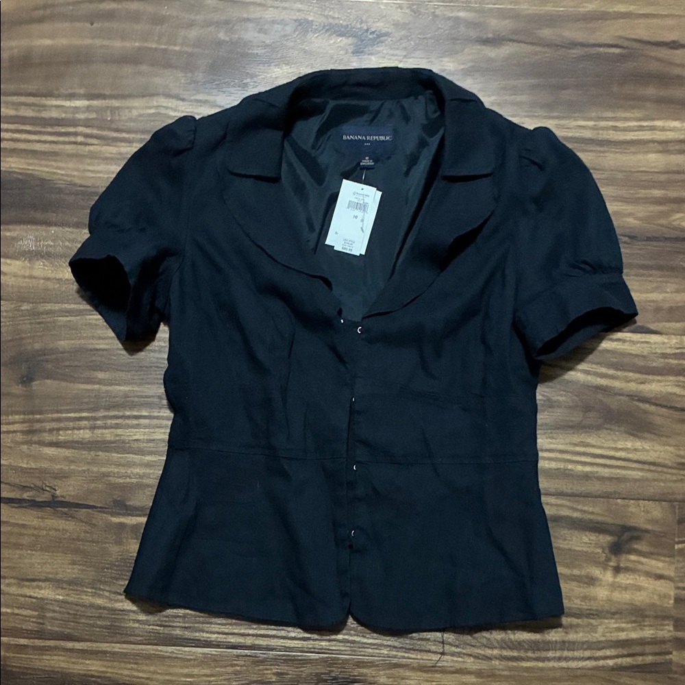 Banana Republic Navy Blue Short-Sleeve Button-Front Jacket